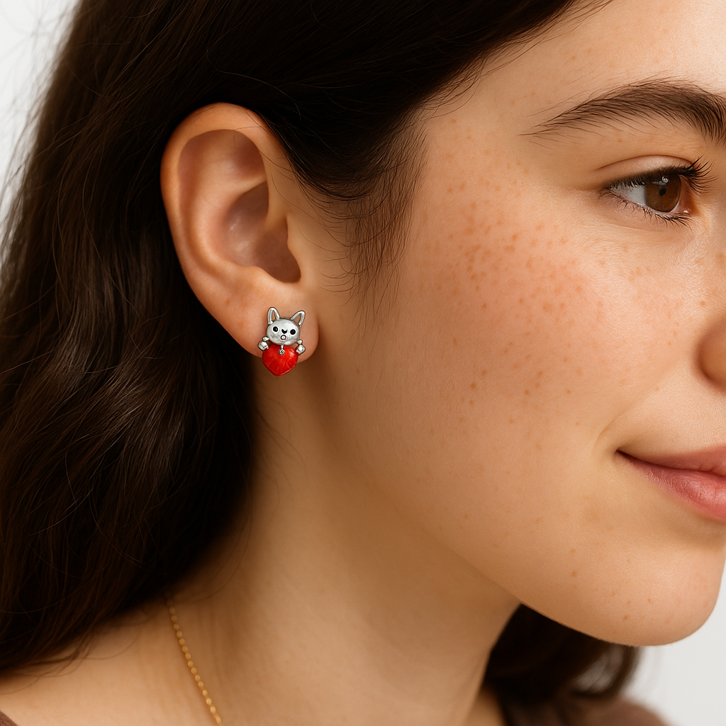 Boucles d’Oreilles Chiot coeur en Argent 925 et zirconium - Bijou Mon Amour