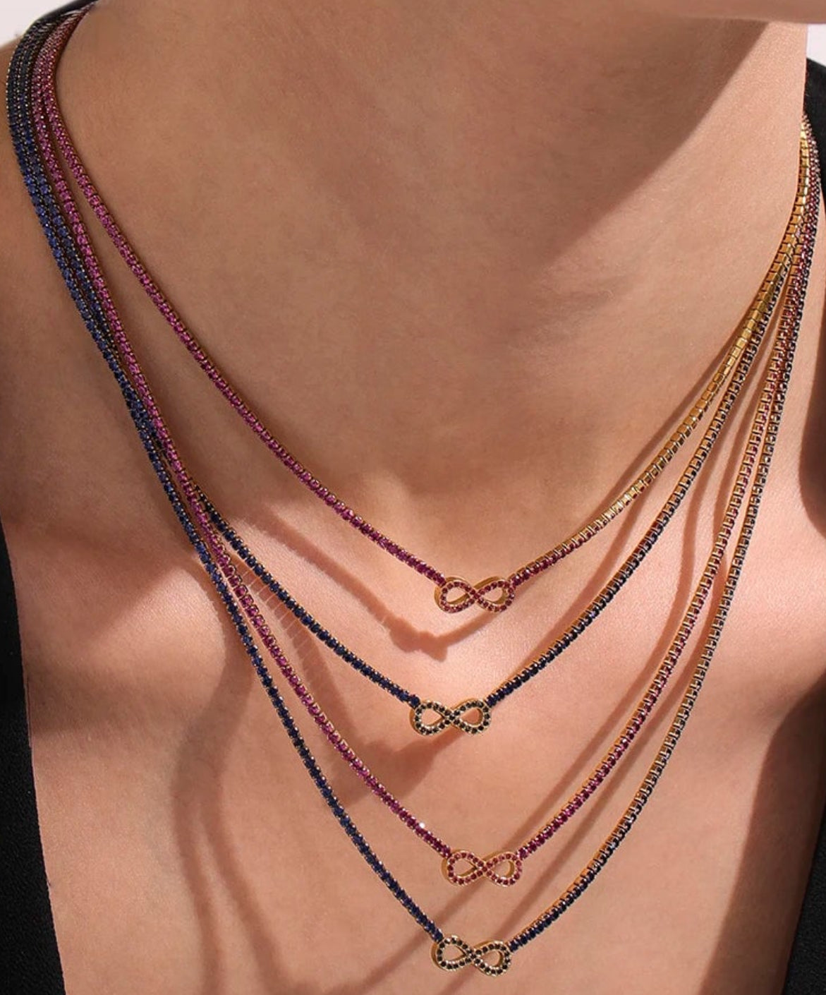 Set infini en acier inoxydable plaqué or PVD avec Zirconium Colorés – Collier, Bracelet & Boucles d’Oreilles - Bijou Mon Amour