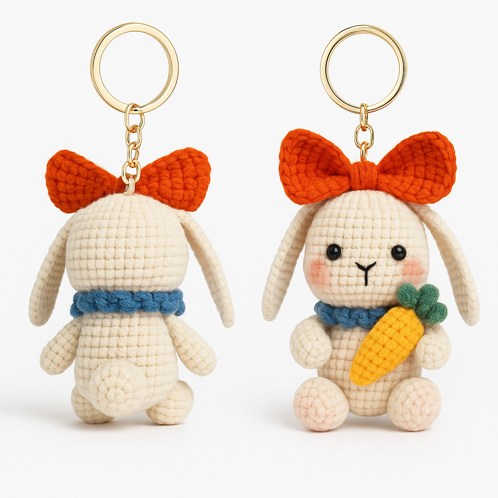 Porte-clés en Crochet Fait Main réassurance & repère- Famille lapin - Bijou Mon Amour