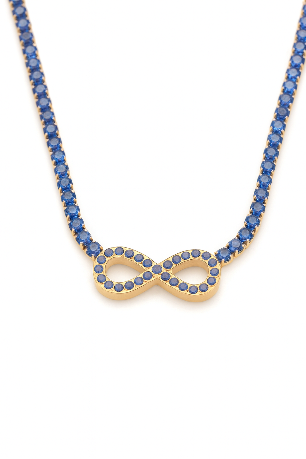 Set infini en acier inoxydable plaqué or PVD avec Zirconium Colorés – Collier, Bracelet & Boucles d’Oreilles