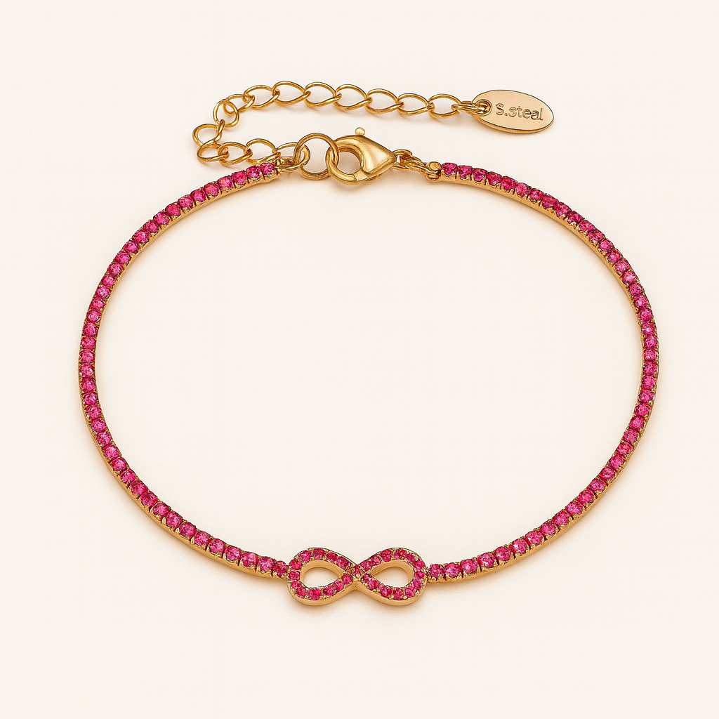 Set infini en acier inoxydable plaqué or PVD avec Zirconium Colorés – Collier, Bracelet & Boucles d’Oreilles - Bijou Mon Amour
