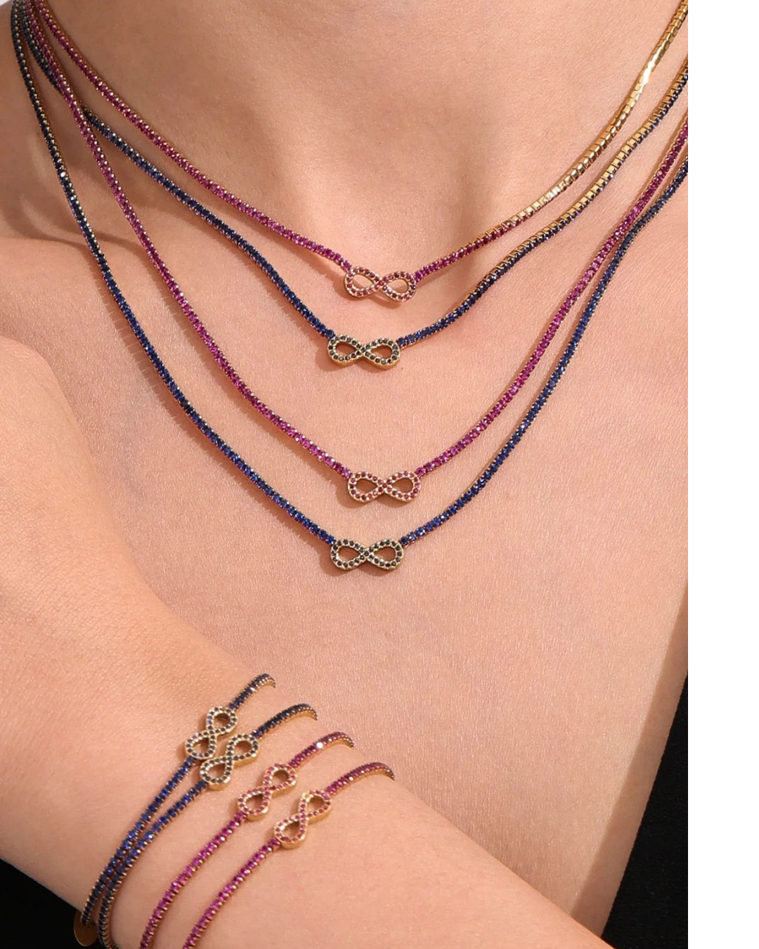 Set infini en acier inoxydable plaqué or PVD avec Zirconium Colorés – Collier, Bracelet & Boucles d’Oreilles - Bijou Mon Amour