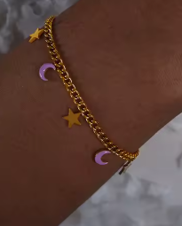 Set collier bracelet en acier inoxydable étoile et lune violet douceur L'harmonie celeste - Bijou Mon Amour