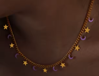 Set collier bracelet en acier inoxydable étoile et lune violet douceur L'harmonie celeste - Bijou Mon Amour