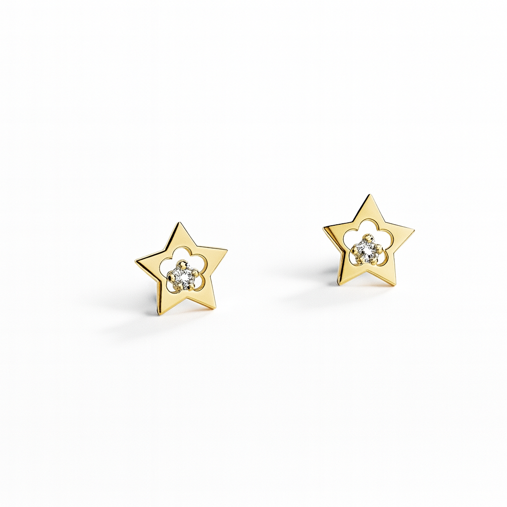 Boucles d’Oreilles en Or AU 375/1000 et zirconium Douceur et protection d'Étoiles fleuries - Bijou Mon Amour