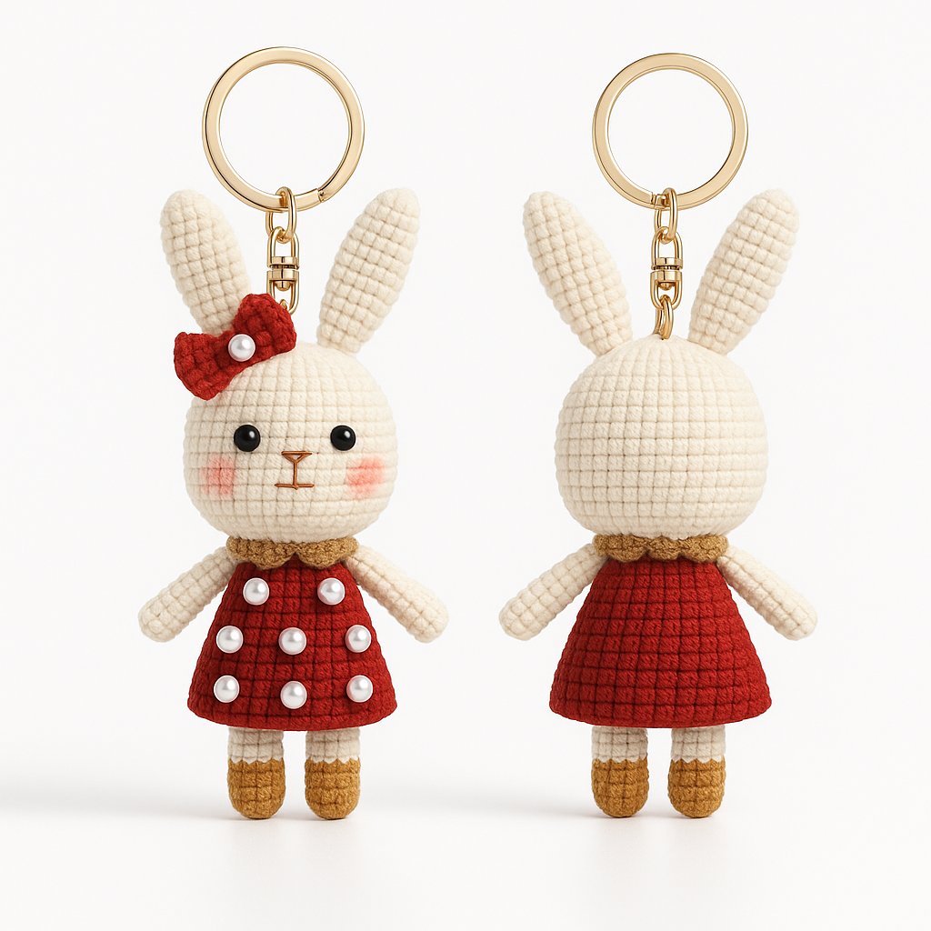 Porte-clés en Crochet Fait Main réassurance & repère- Famille lapin - Bijou Mon Amour