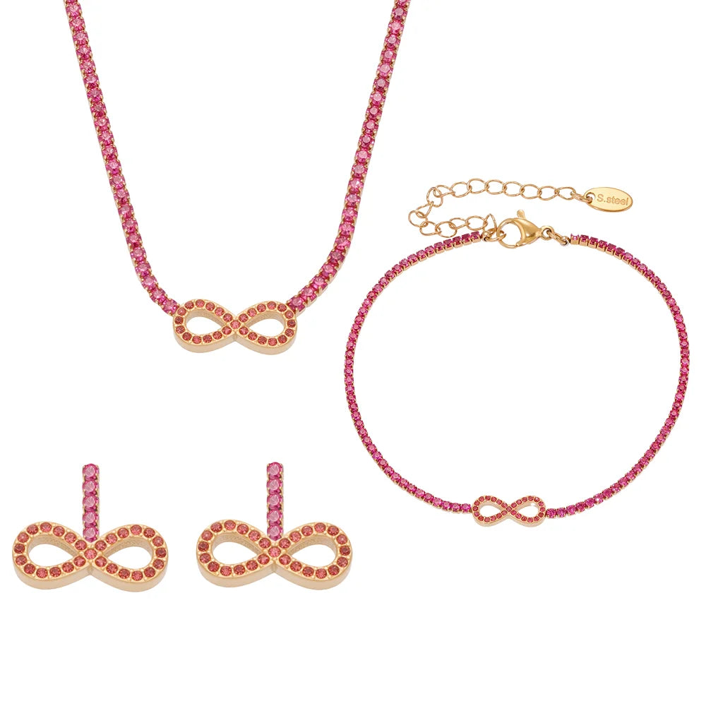 Set infini en acier inoxydable plaqué or PVD avec Zirconium Colorés – Collier, Bracelet & Boucles d’Oreilles - Bijou Mon Amour