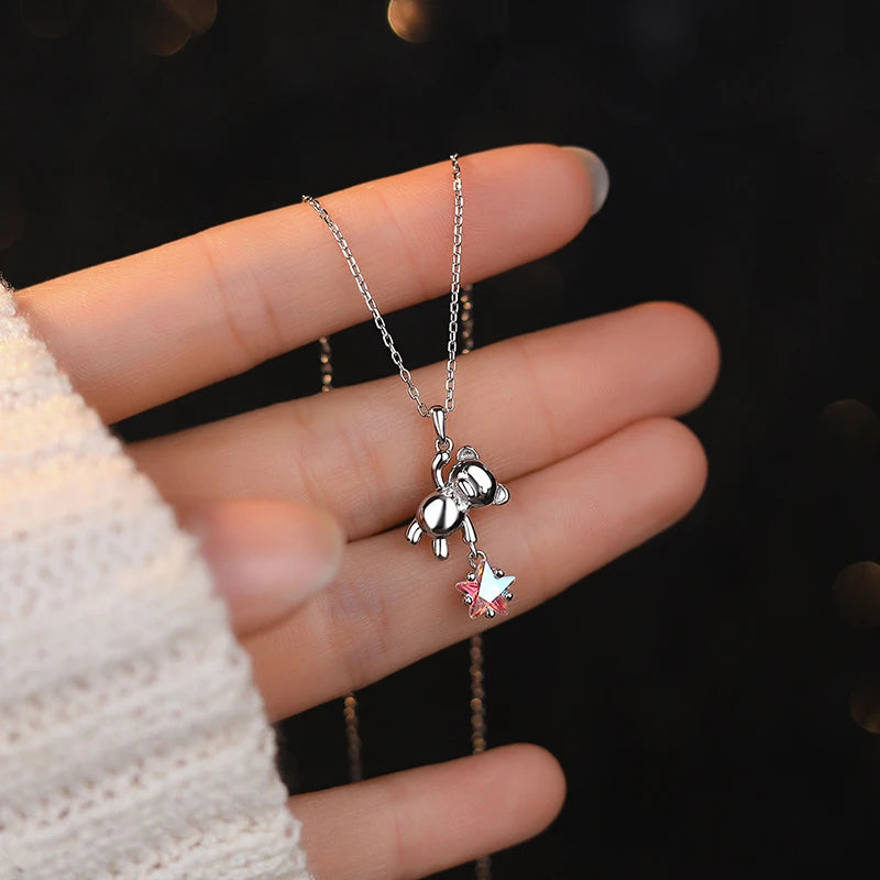 Collier en Argent Sterling 925 Petit Ourson et son Étoile - Bijou Mon Amour