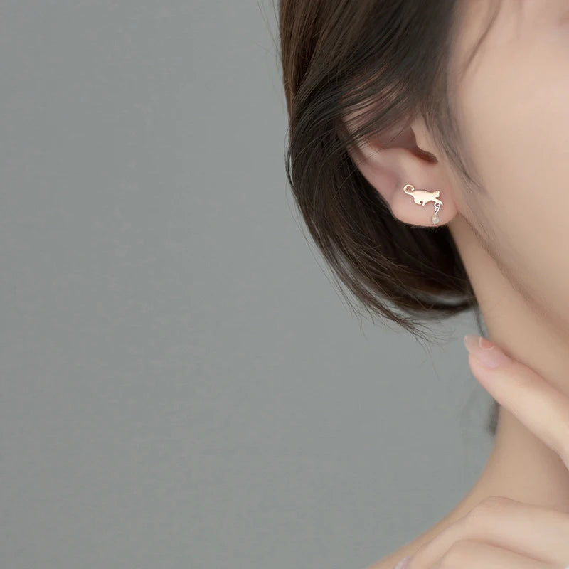 Boucles d’oreilles Chat en Argent Sterling 925 & Cristal - Bijou Mon Amour