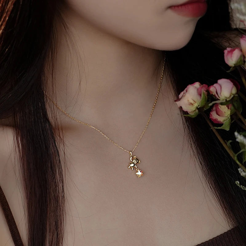 Collier en Argent Sterling 925 Petit Ourson et son Étoile - Bijou Mon Amour