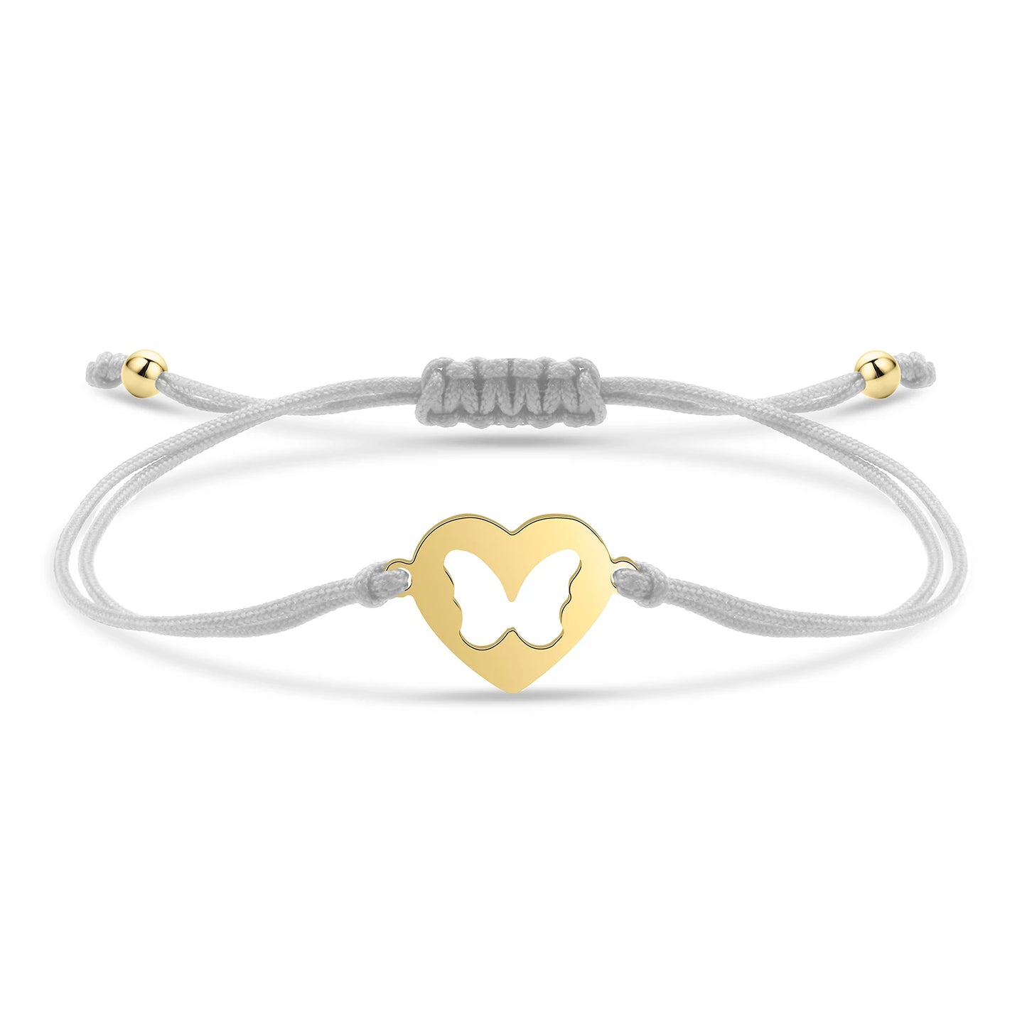 Bracelet papillon câlin en acier inoxydable et cordon ajustable en coton doux - Bijou Mon Amour