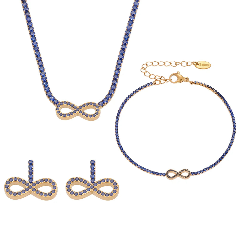 Set infini en acier inoxydable plaqué or PVD avec Zirconium Colorés – Collier, Bracelet & Boucles d’Oreilles - Bijou Mon Amour