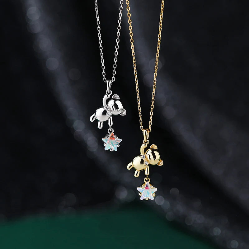 Collier en Argent Sterling 925 Petit Ourson et son Étoile - Bijou Mon Amour