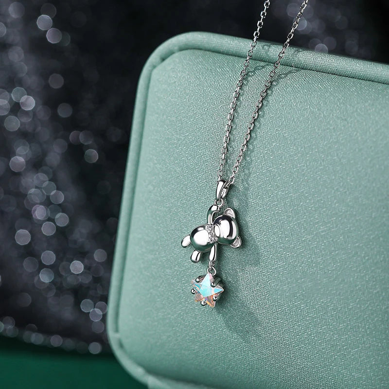 Collier en Argent Sterling 925 Petit Ourson et son Étoile - Bijou Mon Amour