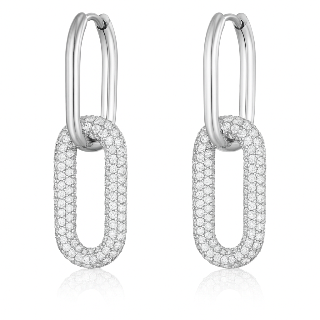 Boucle d'oreilles en acier inoxydable et zirconium blanc Éclat Confiance - Bijou Mon Amour