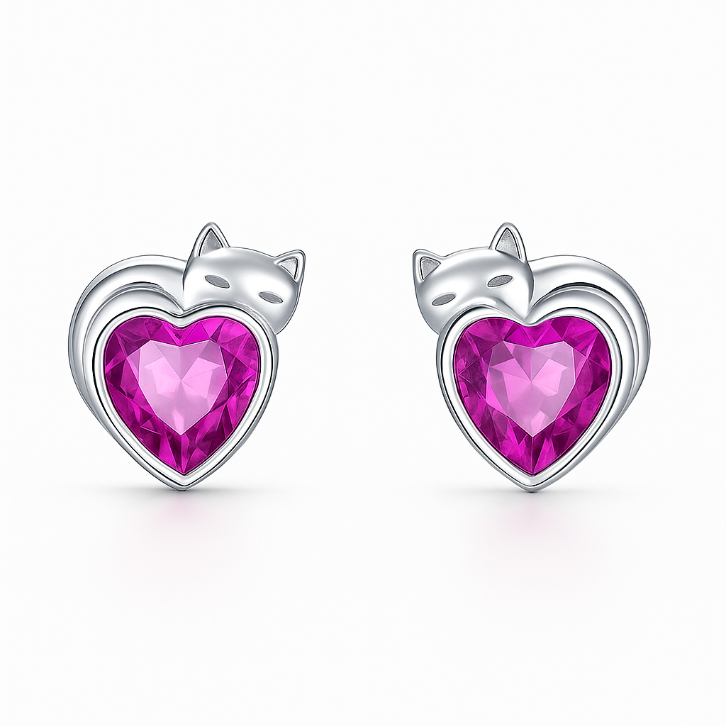 Boucles d’Oreilles Chat Colorées en Argent 925 et zirconium - Bijou Mon Amour