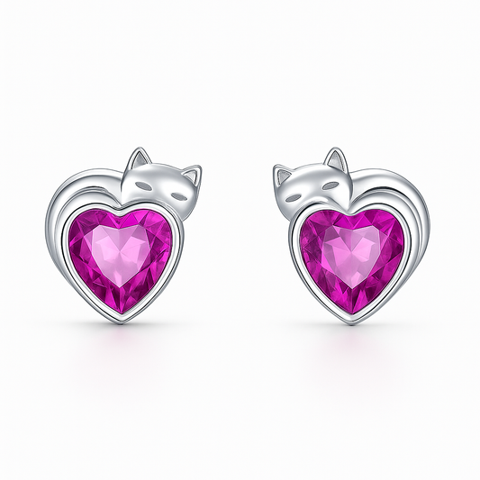 Boucles d’Oreilles Chat Colorées en Argent 925 et zirconium - Bijou Mon Amour