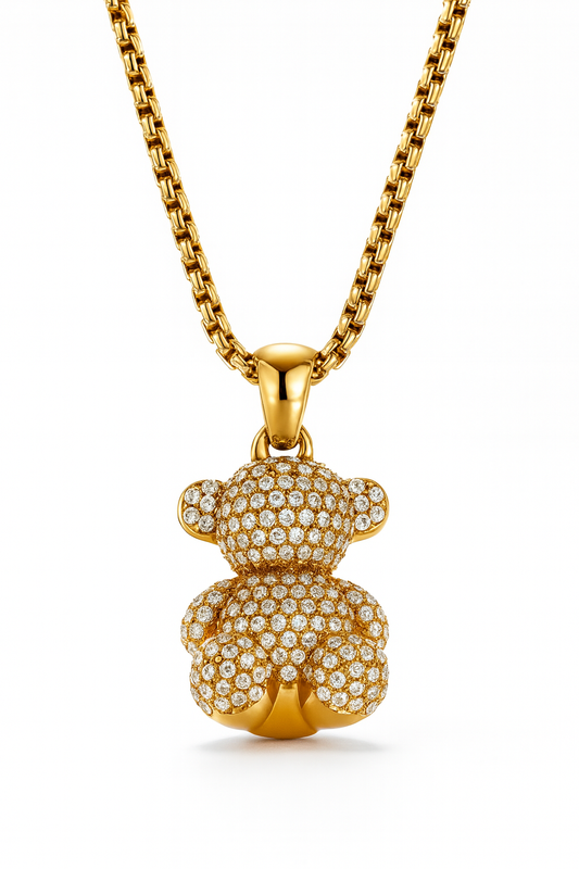 Collier Ourson Étincelant en Acier Inoxydable et zirconium scintillant - Bijou Mon Amour
