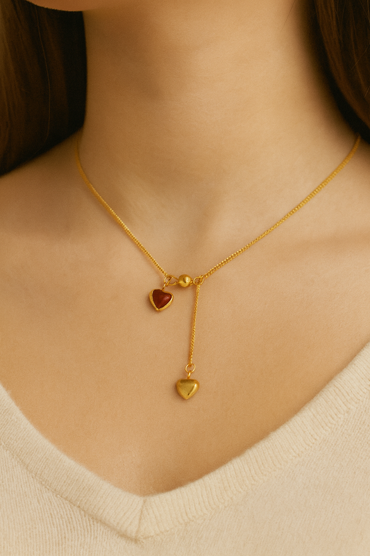 Collier Cœur Rouge à Pampille en Acier Titane - Bijou Mon Amour