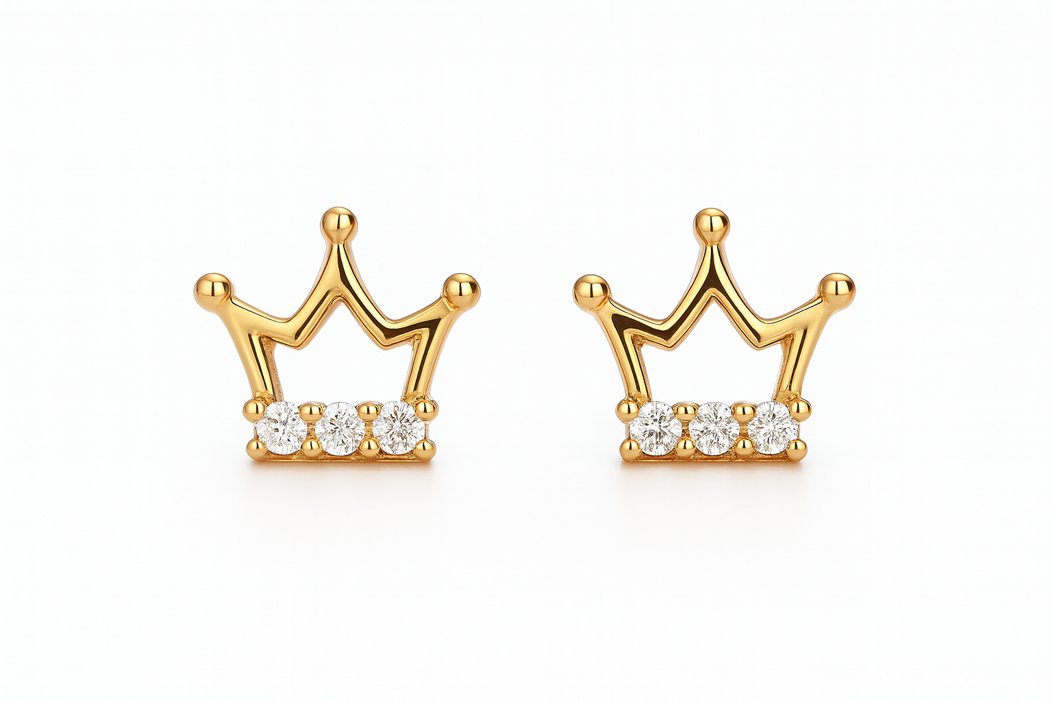 Boucles d’Oreilles Puces Couronne & Princesse – Or Massif 375/1000 avec Cristal - Bijou Mon Amour