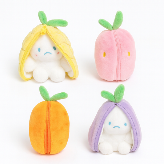Peluche Lapin Transformable Fraise / Carotte /Raisin– Douce, Kawaii & Multifonction - Bijou Mon Amour