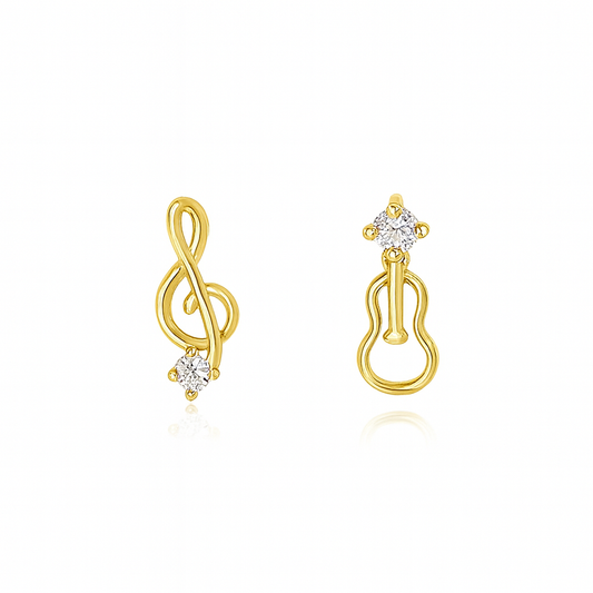 Boucles d’Oreilles Notes Musicales & Violoncelle – Or Massif 583/1000 - Bijou Mon Amour