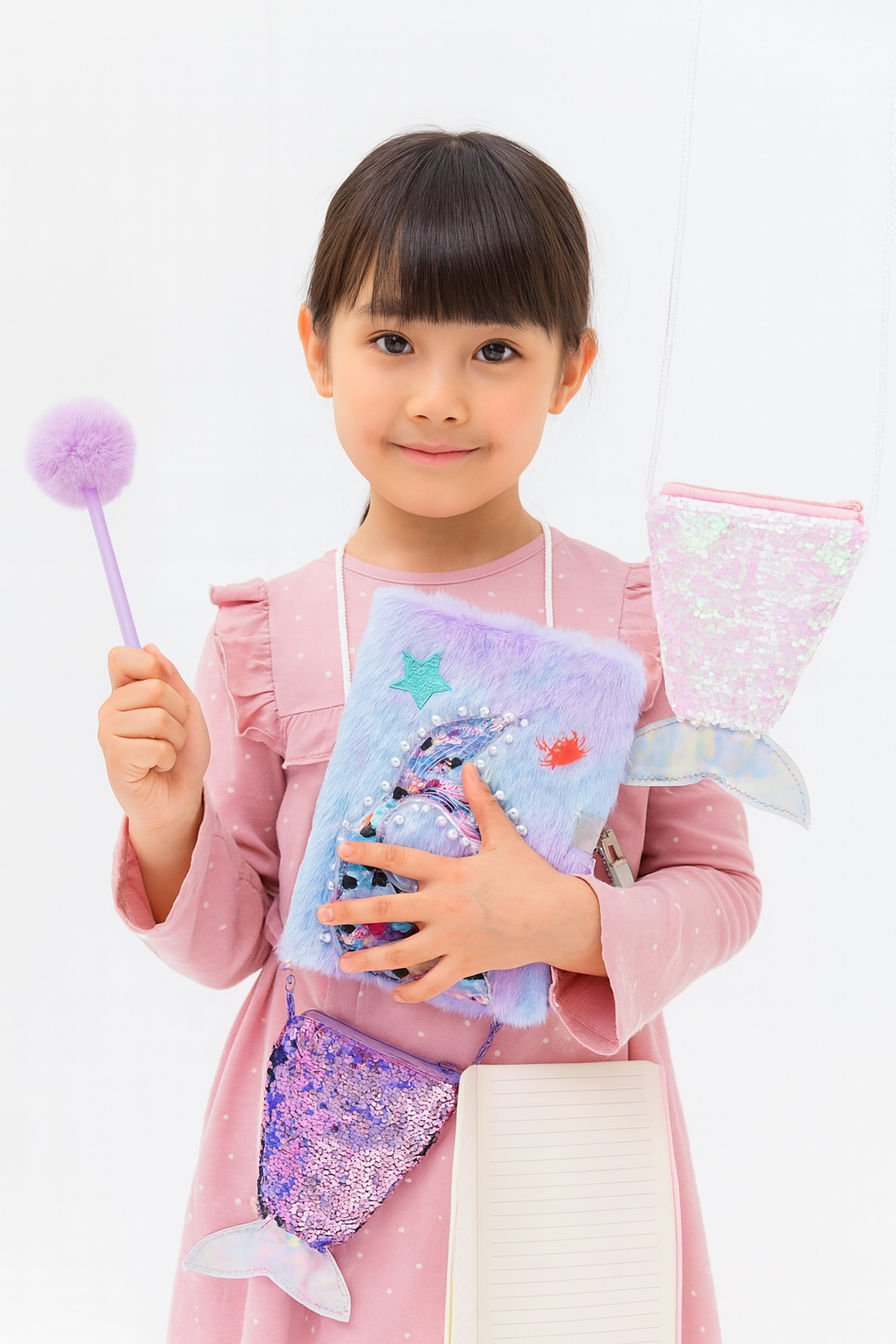 Set Kawaii Sirène – 3 pièces (carnet secret + stylo peluche +petit sac) - Bijou Mon Amour