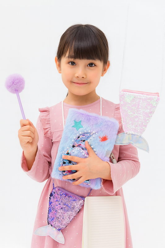 Set Kawaii Sirène – 3 pièces (carnet secret + stylo peluche +petit sac) - Bijou Mon Amour