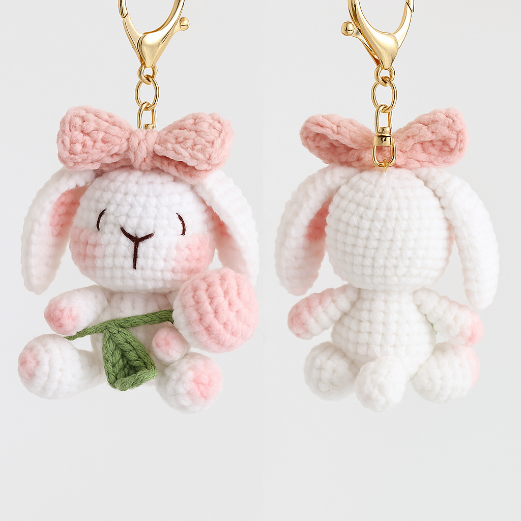 Porte-clés en Crochet Fait Main réassurance & repère- Famille lapin - Bijou Mon Amour