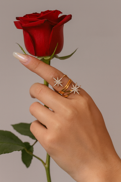 Bague Étoile pour Femme – Acier Inoxydable Plaqué Or & Zircon Blanc - Bijou Mon Amour