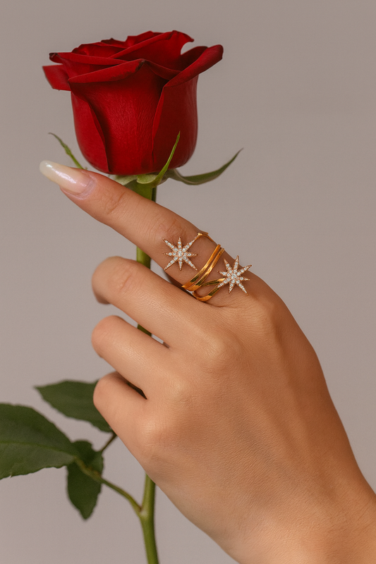 Bague Étoile pour Femme – Acier Inoxydable Plaqué Or & Zircon Blanc - Bijou Mon Amour