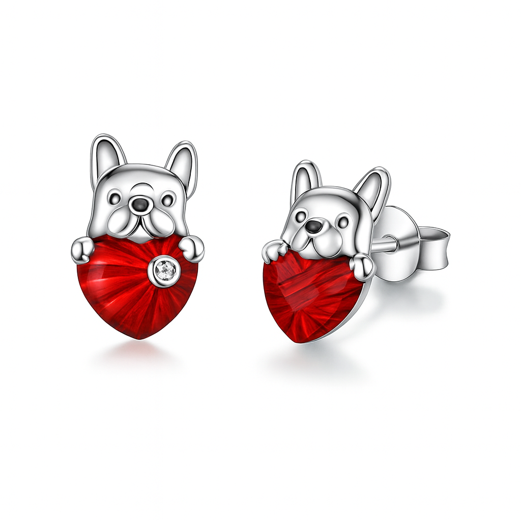 Boucles d’Oreilles Chiot coeur en Argent 925 et zirconium - Bijou Mon Amour