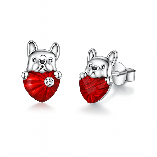 Boucles d’Oreilles Chiot coeur en Argent 925 et zirconium - Bijou Mon Amour