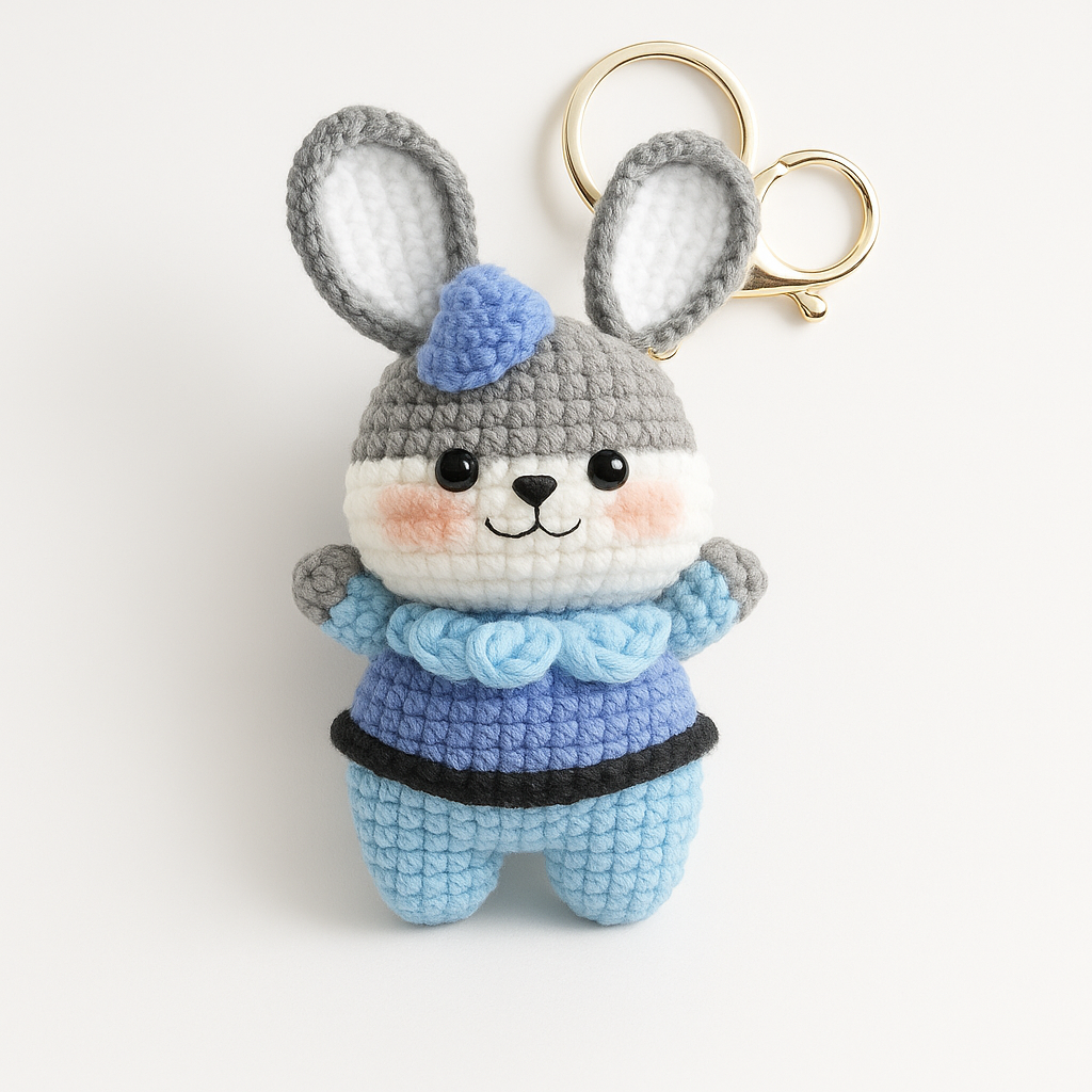 Porte-clés en Crochet Fait Main réassurance & repère- Famille lapin - Bijou Mon Amour