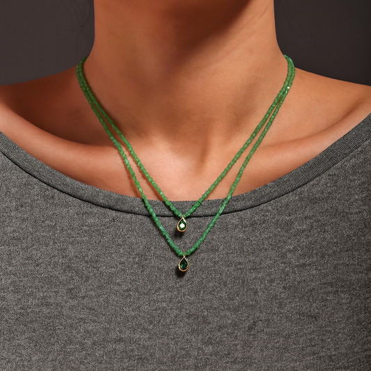 Collier en Pierre Naturelle Verte et Acier Inoxydable - Bijou Mon Amour