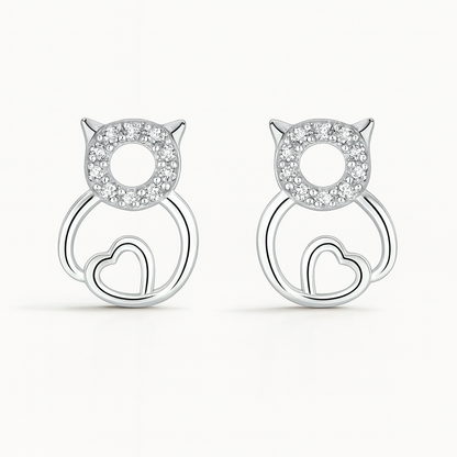 Boucles d’Oreilles Chat coeur en Argent 925 et zirconium - Bijou Mon Amour