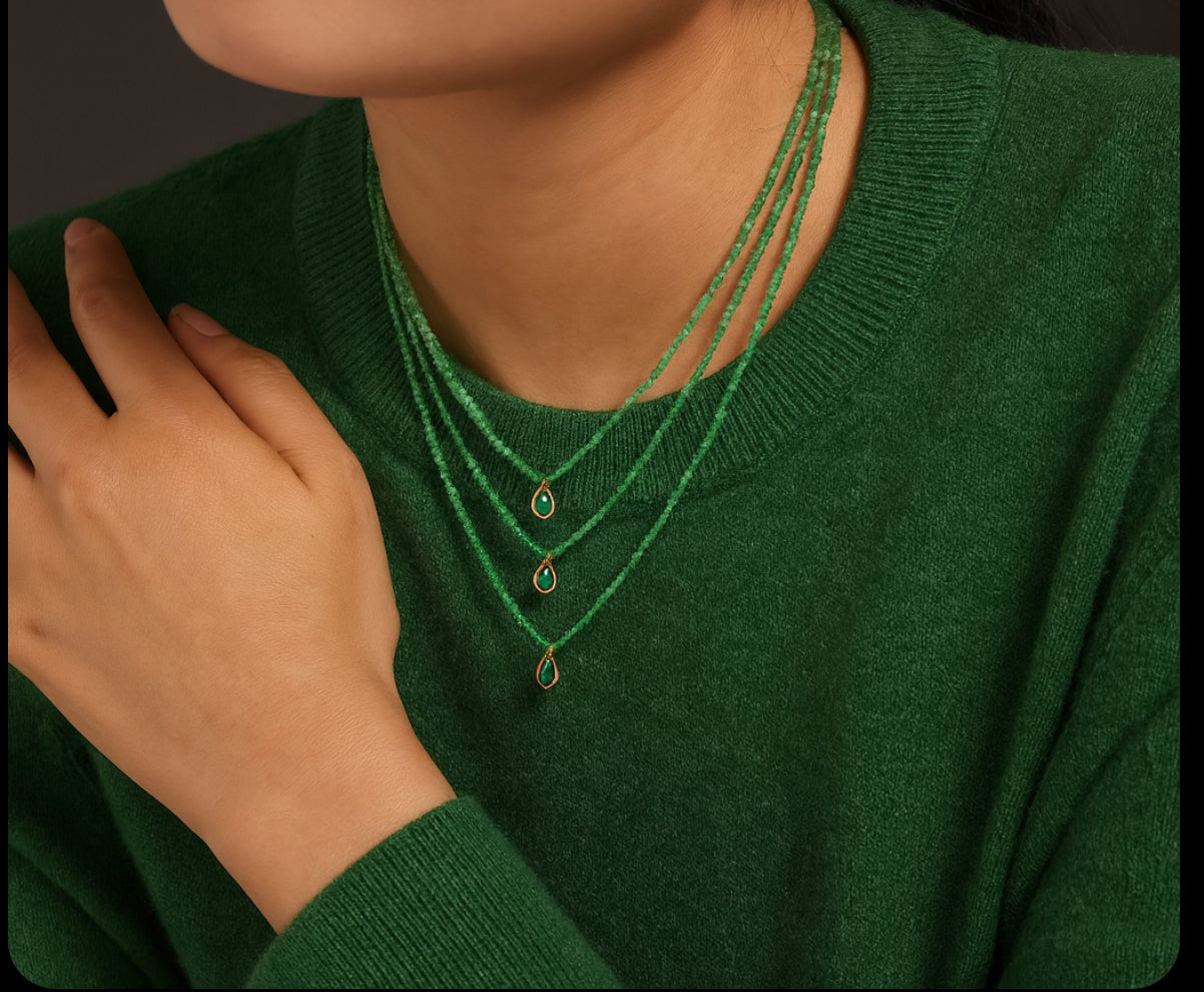 Collier en Pierre Naturelle Verte et Acier Inoxydable - Bijou Mon Amour