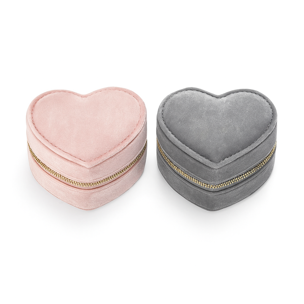 Boîte à Bijoux en Velours premium – Forme Cœur avec Fermeture Zippée - Bijou Mon Amour