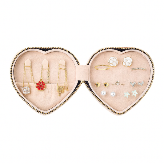 Boîte à Bijoux en Velours premium – Forme Cœur avec Fermeture Zippée - Bijou Mon Amour