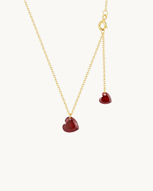 Collier Double Cœur en argent sterling 925 avec Pierre de zirconium rouge et plaqué Or 18K - Bijou Mon Amour