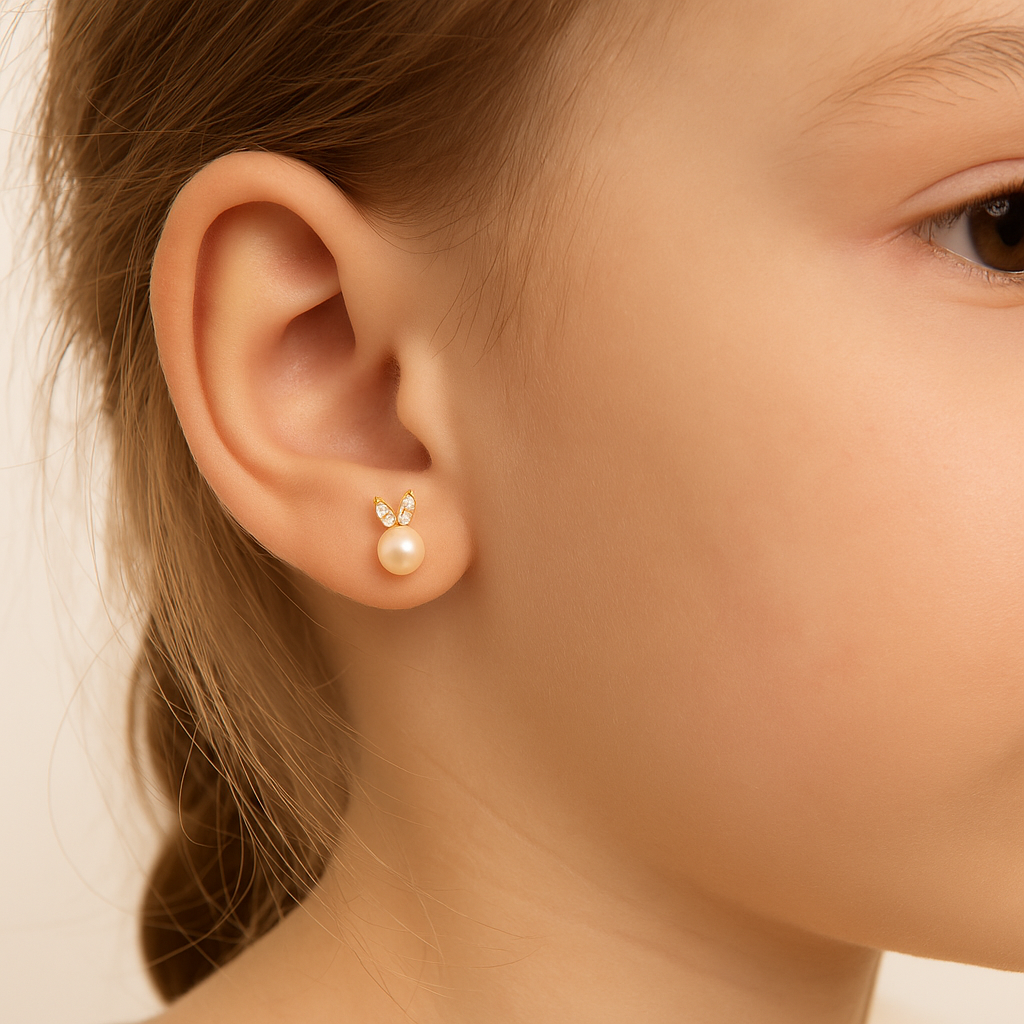 Boucles d’Oreilles Perle naturelle et Or Massif 375/1000 Petit Lapin - Bijou Mon Amour