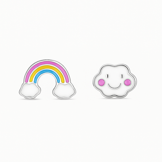 Boucles d’Oreilles Asymétriques Arc-en-ciel en Argent sterling 925 – Douceur & Bonne Humeur - Bijou Mon Amour
