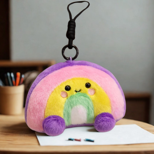 Mini Peluche porte-clés Kawaii – Arc-en-Ciel joyeux - Bijou Mon Amour