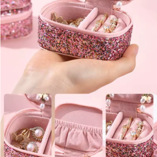 Organisateur de bijou transportable en similicuir à sequin multicolore - Bijou Mon Amour