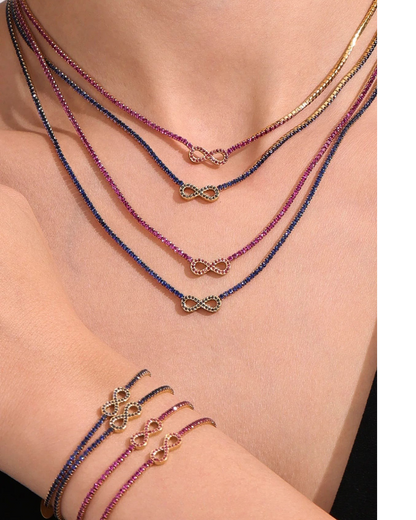 Set infini en acier inoxydable plaqué or PVD avec Zirconium Colorés – Collier, Bracelet & Boucles d’Oreilles - Bijou Mon Amour