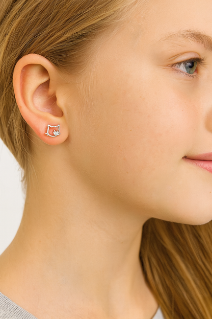 Boucles d’Oreilles en Argent Sterling 925 Mon Chaton brillant - Bijou Mon Amour