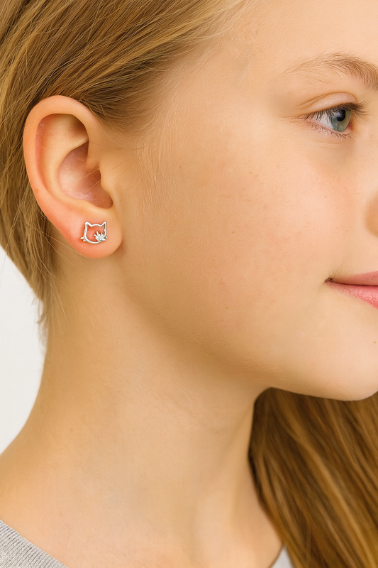 Boucles d’Oreilles en Argent Sterling 925 Mon Chaton brillant - Bijou Mon Amour