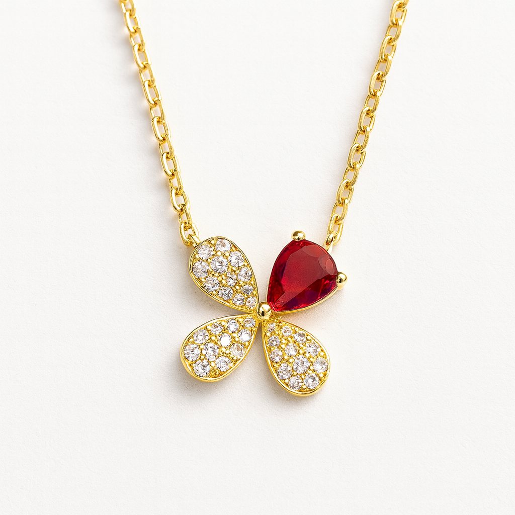 Collier trèfle étincelant en Argent sterling 925 et zirconium premium rouge – Un bijou délicat plein de poésie - Bijou Mon Amour