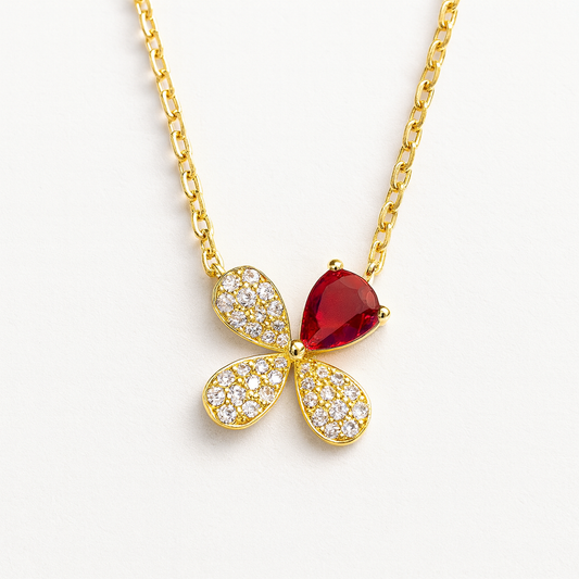 Collier trèfle étincelant en Argent sterling 925 et zirconium premium rouge – Un bijou délicat plein de poésie - Bijou Mon Amour
