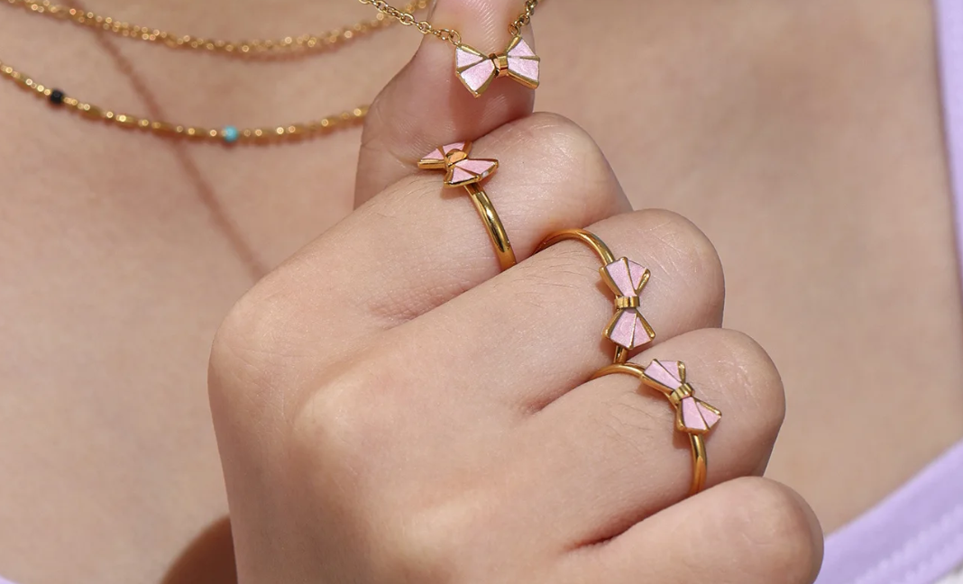 Parure en acier inoxydable Nœud Rose Enchanté - Bijou Mon Amour